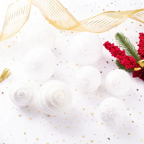 Miniatura 3 de Adornos de bolas de Navidad blancos, adornos de bolas de Navidad de plástico irrompibles colgantes con perlas para fiestas navideñas
