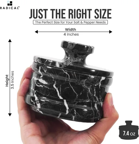 Miniatura 6 de Radicaln Salero de Mármol con Tapa de 3.5 Pulgadas, Caja de Sal Cebra Negra, Contenedor de Condimentos y Frascos de Especias, Portasales de Piedra