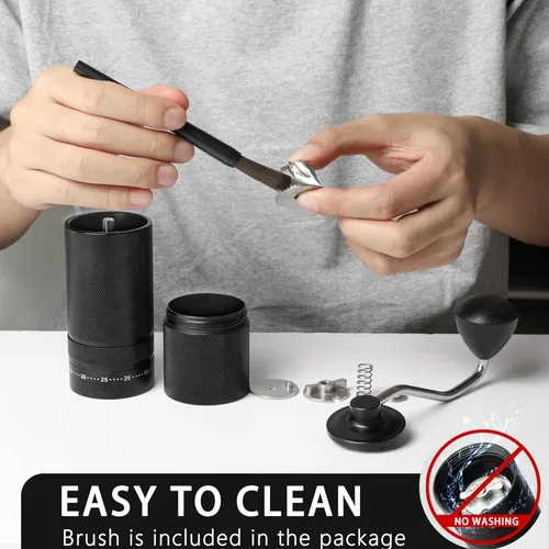 Miniatura 5 de Molinillo de café manual con rebabas de acero inoxidable, molinillo de café de mano, ajuste de molienda ajustable externo para expreso, prensa Negro