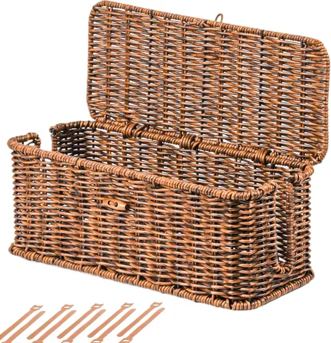 Miniatura 10 de BROWNLILY Caja de Gestión de Cables, Organizador de Cables Estilo Ratán para Escritorio, Ocultador de Cables, Cubiertas de Enchufes a Prueba