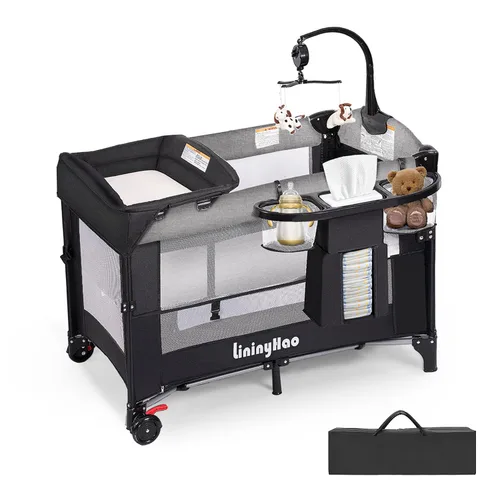 Miniatura 9 de Corral de bebé de altura ajustable 4 en 1, centro plegable para guardería con caja de música, estante de juguetes, almacenamiento lateral, Estrella