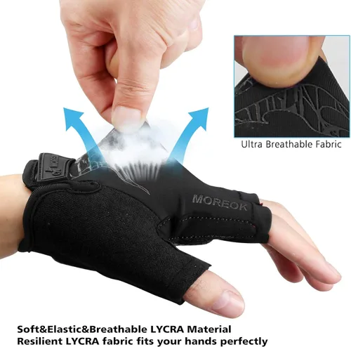 Miniatura 4 de MOREOK - Guantes para bicicleta de montaña (MTB) y ciclismo de descenso (DH), para hombres, de medio dedo, con almohadilla de gel que absorbe