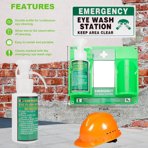 Miniatura 4 de Estación portátil de lavado de ojos aprobada por OSHA - Montada en pared, kit de botellas de enjuague de emergencia para ojos, 16oz sin solución