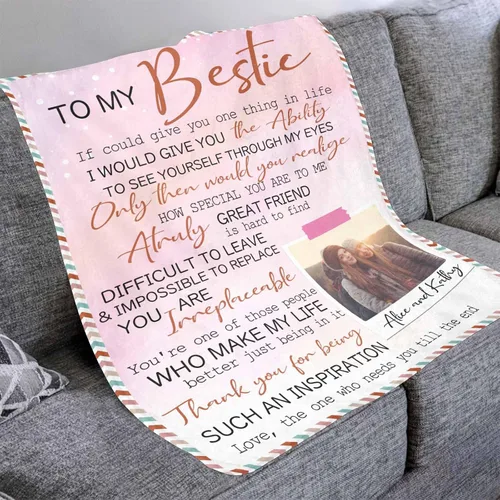 Miniatura 3 de YESCUSTOM Manta personalizada de collage de fotos para mejor amiga o mejor amiga, mantas con imagen personalizada con texto en inglés "To My