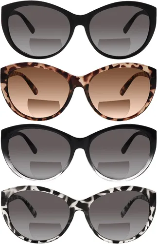 Paquete de 4 lentes de sol de lectura bifocales para hombres y mujeres con Cateye Vintage Fashion Bifocal UV400 protección solar para exteriores (4