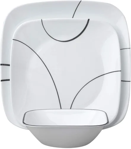 Corelle Square Simple Lines 1088646 - Juego de vajilla de 18 piezas, servicio para 6 personas