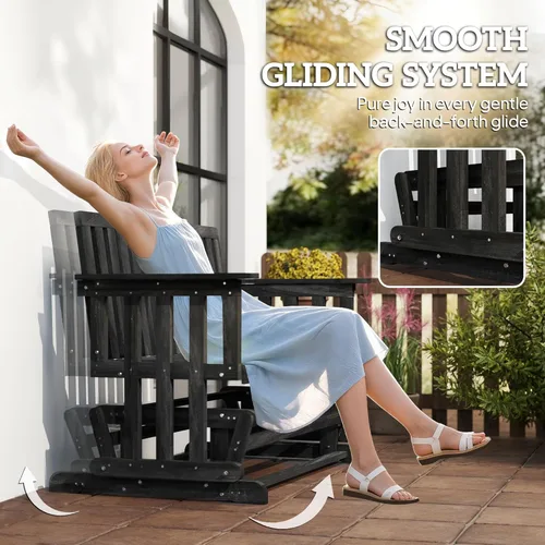 Miniatura 4 de Outsunny Banco de columpio para patio para 2 personas con diseño de secado rápido y reposabrazos anchos, mecedora de madera para patio trasero, Negro