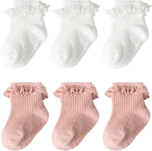 Miniatura 14 de DRESHOW BQUBO Calcetines Antideslizantes para Bebés Niñas Pequeñas - Lindos Calcetines de Tobillo con Volantes y Agarre para Bebés y Niños Pequeños