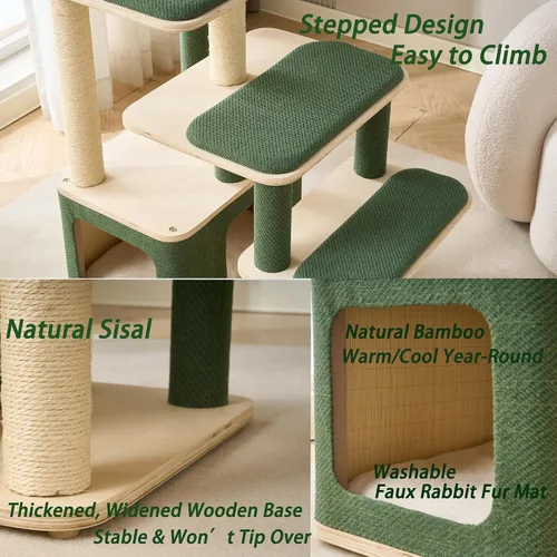 Miniatura 3 de Moderno árbol de madera para gatos grandes – Condominio de madera para gatos de 43.5 pulgadas con postes rascadores de sisal, cojines lavables, gran