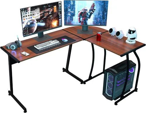 Miniatura 10 de Super Deal Escritorio esquinero en forma de L para computadora y juegos, escritorio moderno de 58 pulgadas, estación de trabajo de escritura, negro