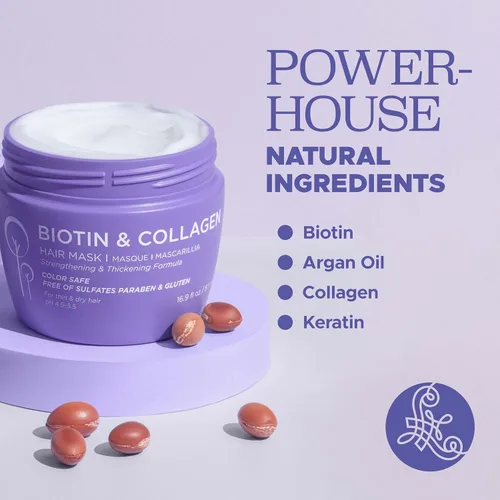Miniatura 2 de Luseta - Mascarilla capilar de biotina, tratamiento acondicionador profundo para cabello seco, dañado y adelgazante, fortalece los mechones débiles