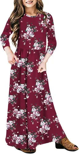 Miniatura 62 de 21KIDS Vestido largo floral de manga larga 3/4 con bolsillos para niñas de 6 a 12 años
