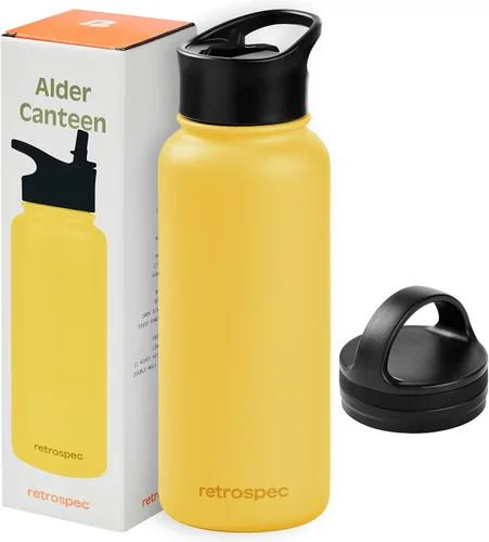 Miniatura 13 de Retrospec Botella de agua aislada de aliso con tapa de popote y tapa de asa, termo de acero inoxidable con boca ancha de doble pared aislada al