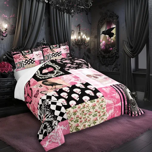 Miniatura 16 de Castle Fairy Juego de edredón con diseño de gato lindo para niños, tamaño twin, juego de ropa de cama con hojas de flores, luna, noche y cielo