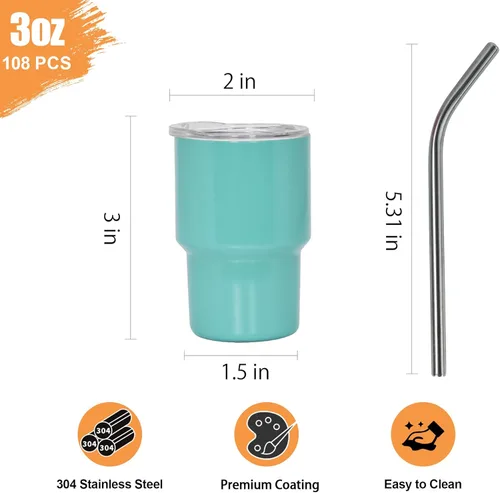 Miniatura 3 de 3 oz Mini Tumbler Shot Glass with Straw and Lid 108 Pcs Sublimation Shot Glasses Tumblers Stainless Steel Mini Shot Glasses with Lids for Wedding