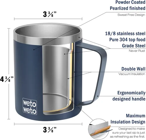 Miniatura 2 de WETOWETO Taza de café de 14 onzas, taza de campamento aislada al vacío con tapa, vaso de viaje de acero inoxidable de doble pared, taza de café