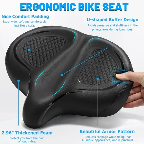 Miniatura 4 de CDYWD Oversized Bike Seat for Men & Women Comfort Wide, Soft Padded Bicycle Seat, Comfortable Large Bike Saddle for Peloton, Electric Scooter