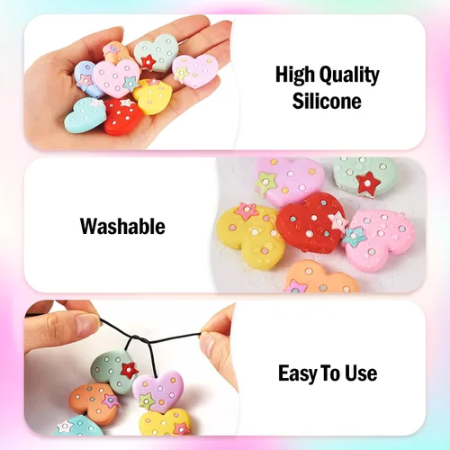 Miniatura 6 de Craftdady - Cuentas focales de silicona con forma de corazón, cuentas espaciadoras sueltas para manualidades, pulseras, collares, llaveros de 0.99 x
