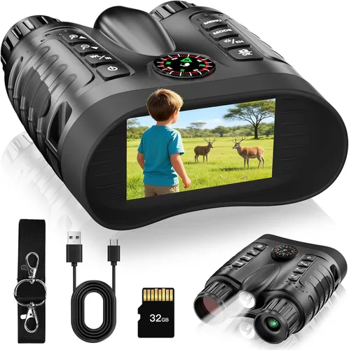 Gafas de visión nocturna 4K para niños, prismáticos de visión nocturna a todo color de 36 MP Zoom 8X 850 nm Stealth IR para observación negra,