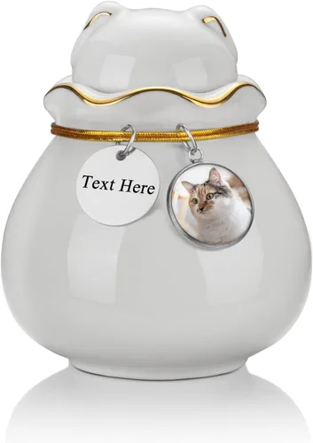 Miniatura 11 de SOITIS Urna conmemorativa para mascotas para cenizas de gato o perro, 3.54 x 3.15 pulgadas, elegante recuerdo de cerámica con tapa en forma de gato