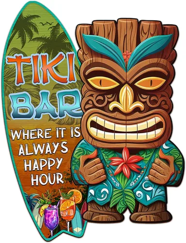 Miniatura 14 de THUYPT Cartel personalizado con reglas Tiki para bar Tiki, decoración de madera Tiki con patrón Tiki Totem, decoración tropical para playa impresa