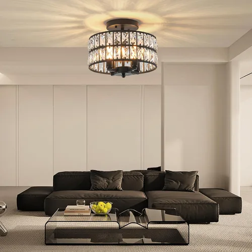 Miniatura 4 de SeeU Candelabro Moderno de Cristal Negro Montaje Empotrado Iluminación Colgante 12.6'' Lámpara de Techo para Baño Dormitorio Pasillo