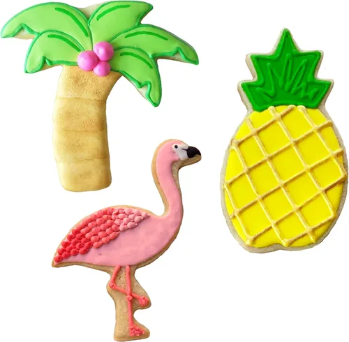Miniatura 3 de Juego de 3 cortadores de galletas hawaianos tropicales de Ann Clark fabricados en Estados Unidos, flamenco, palmera, piña