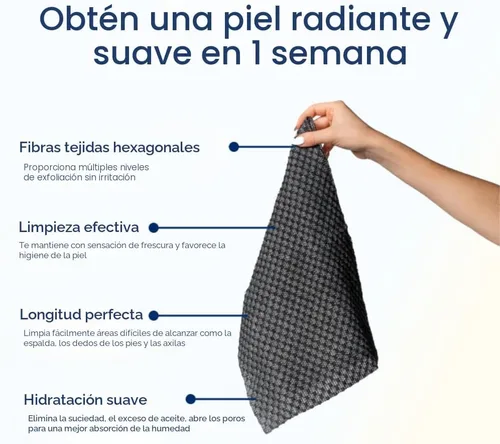 Miniatura 5 de Toalla exfoliante para la cara y el cuerpo - Toalla exfoliante japonesa con fibras hexagonales, exfoliante corporal con 2 lados para frotar y lavar