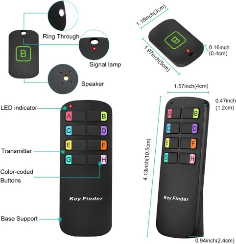 Miniatura 6 de Localizador de llaves, localizador inalámbrico de artículos RF con letras, localizador de llaves con sonido de pitido fuerte de 85DB y control