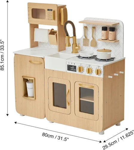 Miniatura 10 de Teamson Kids Little Chef Cyprus - Juego de cocina de juguete para niños pequeños con 14 accesorios, juego de cocina de juguete de madera para niños