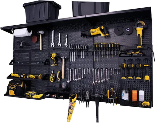 Miniatura 7 de OmniWall Weekend Warrior XL - Sistema de organización de pared de metal (negro/azul)