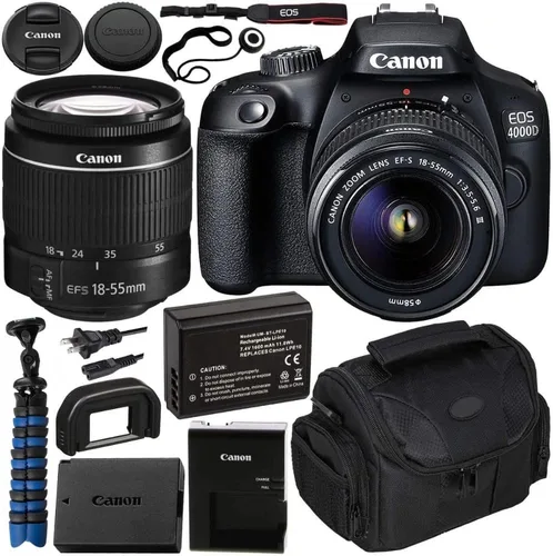 Canon Cámara DSLR EOS 4000D con lente EF-S 0.709-2.165 in f/3.5-5.6 III Paquete para principiantes - Incluye: batería de repuesto LPE10 de vida