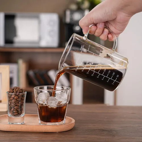 Miniatura 4 de BCnmviku Taza medidora de vidrio de 500ML 2 tazas con asa, vidrio de borosilicato alto tres escalas