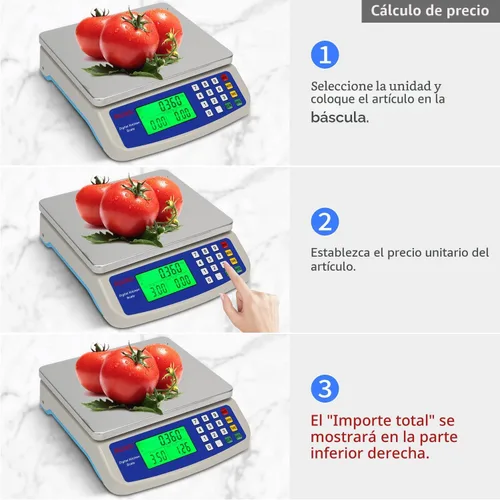 Miniatura 6 de Gran báscula digital de cocina 30KG báscula comercial de alimentos 66LB para hornear pan carne acero inoxidable báscula de cálculo de precios GRIS