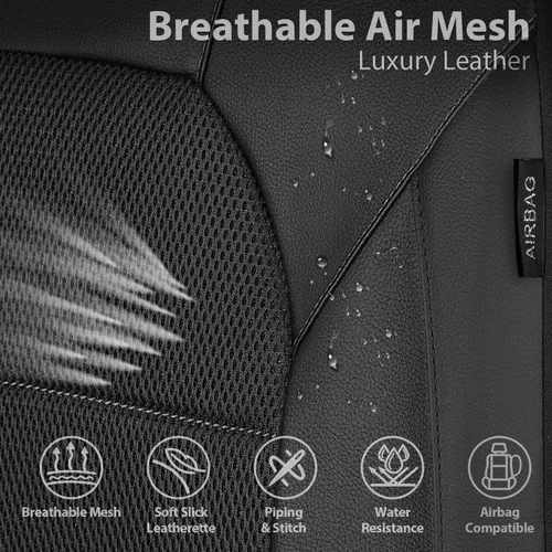 Miniatura 4 de CAR PASS Fundas de asientos de automóvil de cuero y malla de aire 3D, ajuste universal, para sedanes, camiones, SUV, compatibles con airbag, diseño