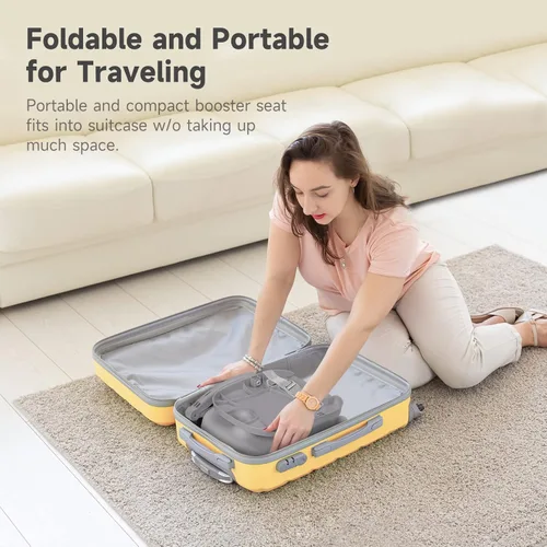 Miniatura 2 de YOLEO Silla alta para bebé, asiento elevador para mesa de comedor, sillas altas plegables con alturas ajustables, asiento elevador de viaje con Gris