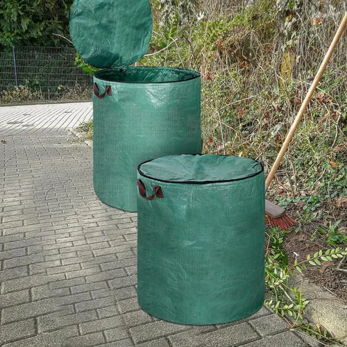 Miniatura 5 de Kingdder Paquete de 2 bolsas de basura reutilizables de 132 galones con tapa y asa plegables extra grandes para bolsas de césped, contenedores