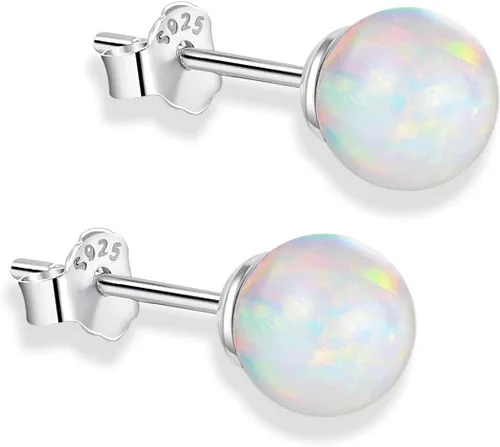 Aretes de plata de ley chapados en oro blanco con ópalo de 3 a 0.315 in, opciones de imitación de ópalo de punto, joyería hipoalergénica