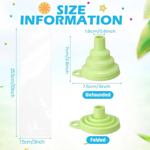 Miniatura 4 de Hoolerry 600 bolsas desechables para paletas de hielo, bolsas de plástico para helado con embudo plegable de silicona para hacer helados de yogur