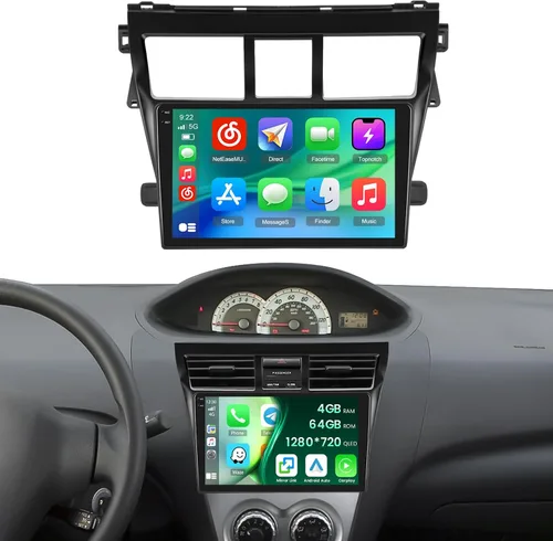 Miniatura 7 de Roinvou [2G + 64G] Radio de coche para Toyota Yaris Vios 2007-2012 con Carplay inalámbrico/Android Auto, 9 pulgadas Android 13 IPS pantalla táctil