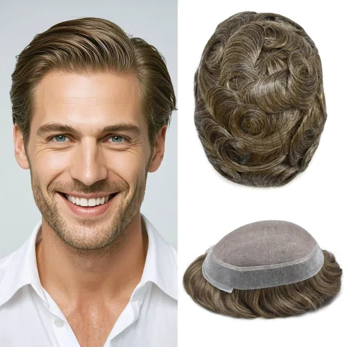 Miniatura 105 de Tupé para hombres, piezas de cabello humano real, sistema de unidades de cabello natural, línea capilar natural, pieza de repuesto para hombres