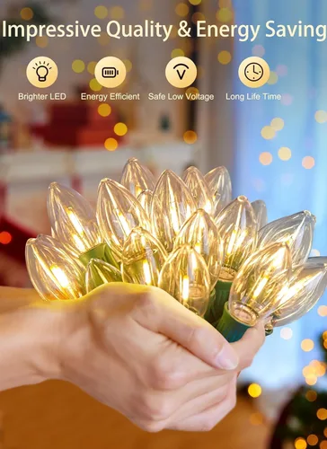 Miniatura 2 de Luces LED vintage C9 de Navidad, cadena de luces C9 de 25 pies con 25 bombillas LED C9 de plástico, luces impermeables conectables al aire libre