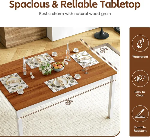 Miniatura 4 de MU Juego de mesa de comedor de 5 piezas para 4, sillas rectangulares de madera de cocina con patas de madera de goma, juego de comedor de granja que