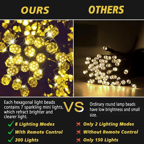 Miniatura 2 de Luces solares de Navidad para exteriores, 115 pies, 300 LED, 8 modos, impermeables, luces de patio para árbol de Navidad, patio, jardín, decoración