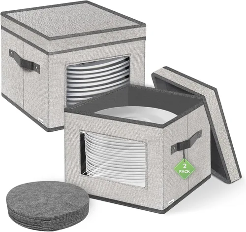 Miniatura 10 de homyfort Contenedores de almacenamiento de China con tapa y asas, caja de almacenamiento de vajilla para platos con 12 separadores de fieltro