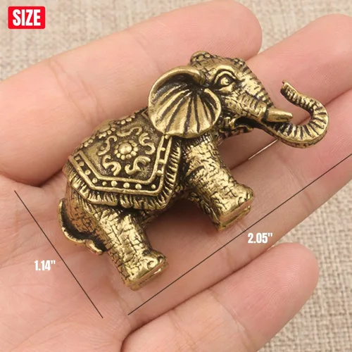 Miniatura 5 de Estatua de elefante en miniatura de latón macizo, figura decorativa de animales de latón, símbolo de buena suerte, regalo ideal de colección, 2.05 x