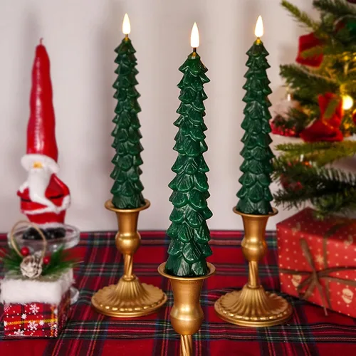 Miniatura 6 de FPOO Decoraciones de Navidad para interiores, 3 velas cerosas para árbol de Navidad con temporizador remoto, candelabros LED a batería para ventana