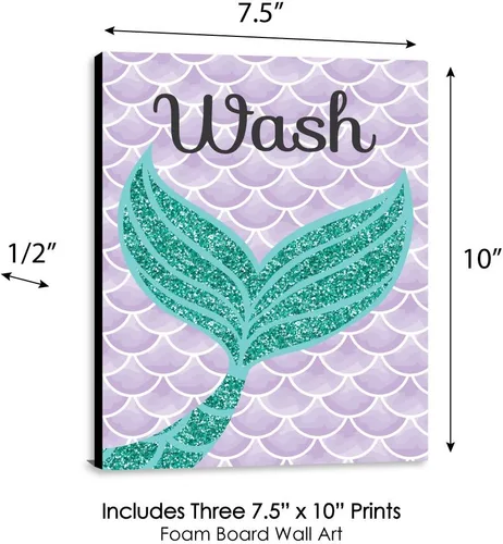 Miniatura 6 de Big Dot of Happiness Let's Be Mermaids - Arte de pared con reglas de baño para niños, 7.5 x 10 pulgadas, juego de 3 letreros, lavado, cepillo