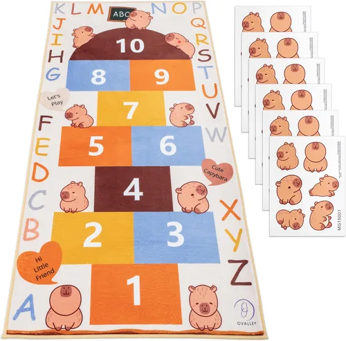 Alfombra infantil de Hopscotch con capibara, tapete de juego de números para interiores para aprendizaje y actividad, alfombra ABC Hop Scotch para