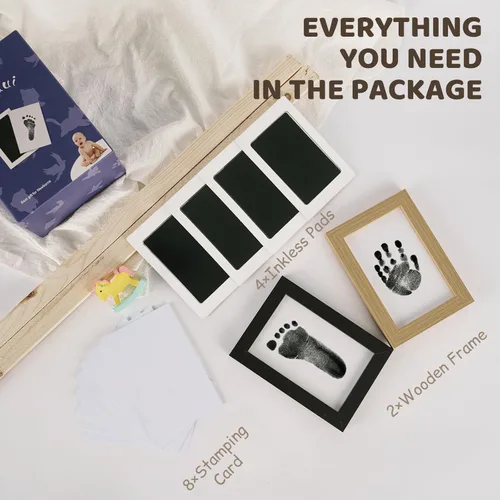 Miniatura 6 de 4 Park - Kit de huellas de bebé con 2 marcos de madera, kit de huellas y manos sin tinta, sin ensuciar, almohadillas de tinta de tacto limpio